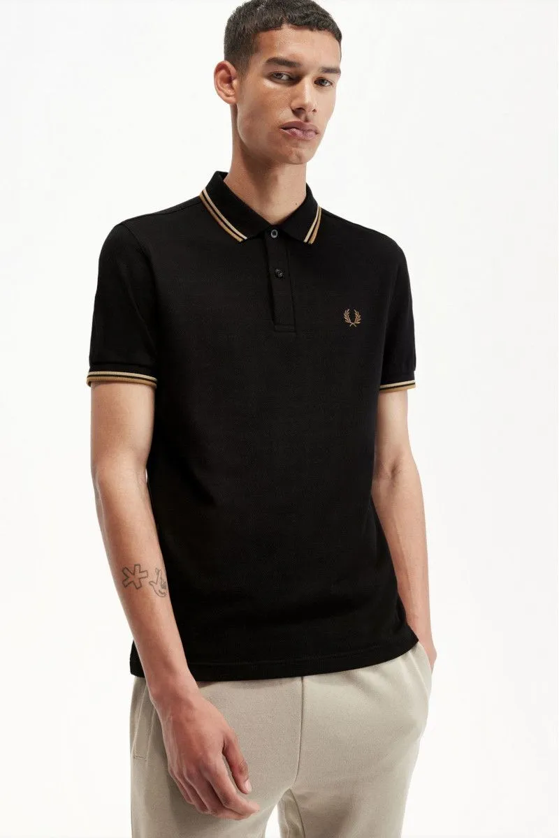 Men's Black Polo with Double Line