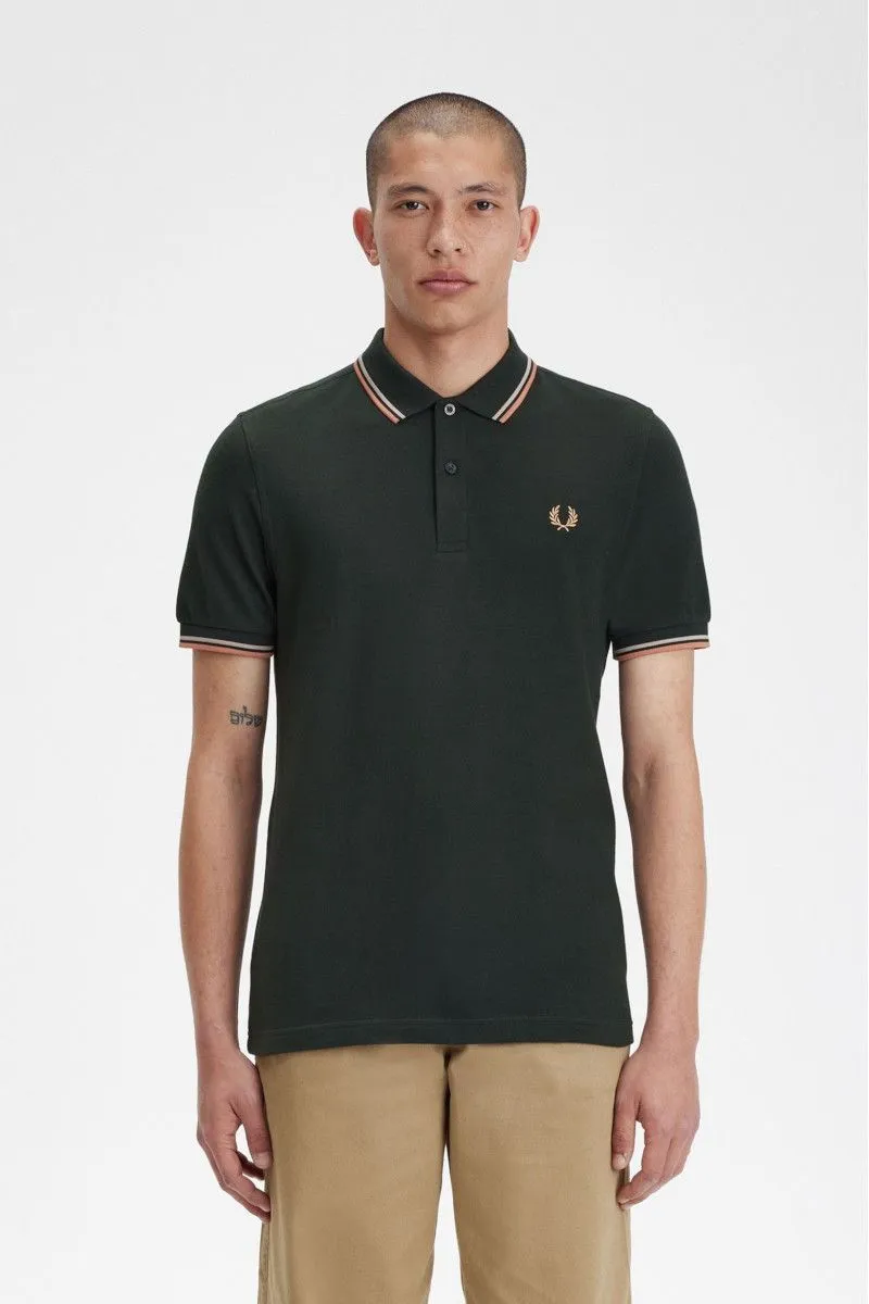 Green Men's Polo with Double Stripe