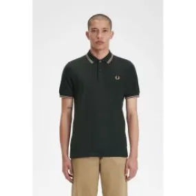 Green Men's Polo with Double Stripe