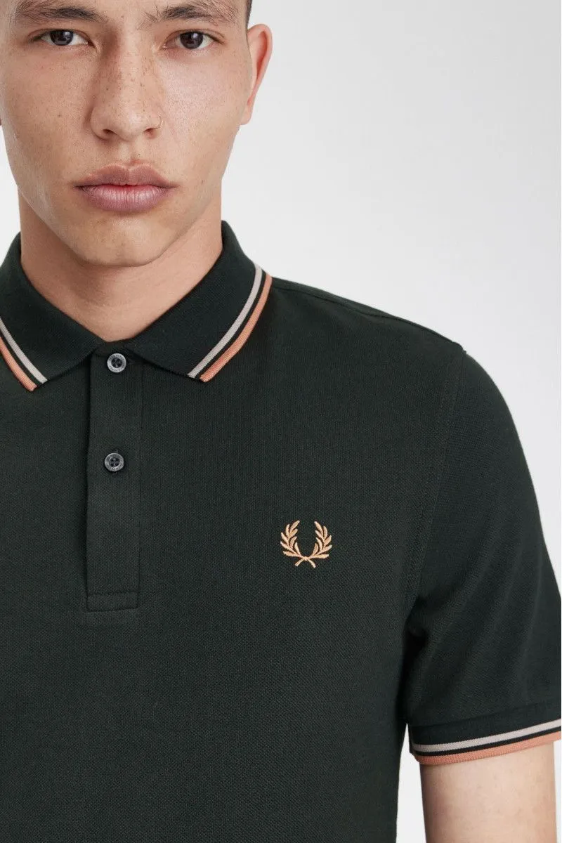 Green Men's Polo with Double Stripe