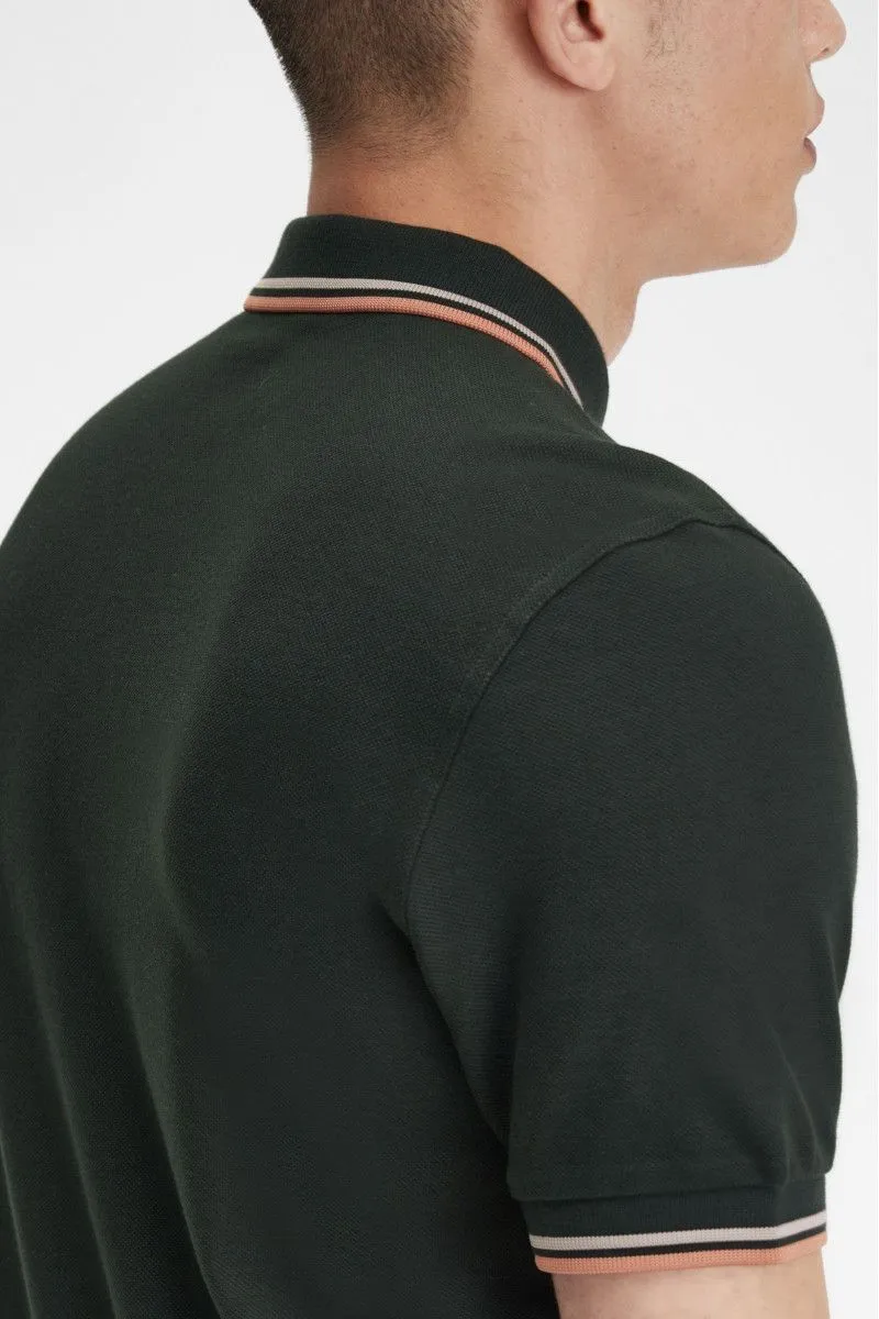 Green Men's Polo with Double Stripe