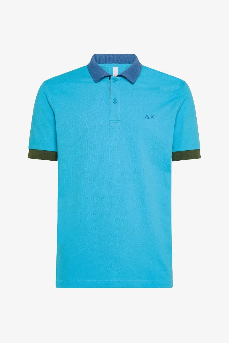 Men's Polo in Azure with Three Colors