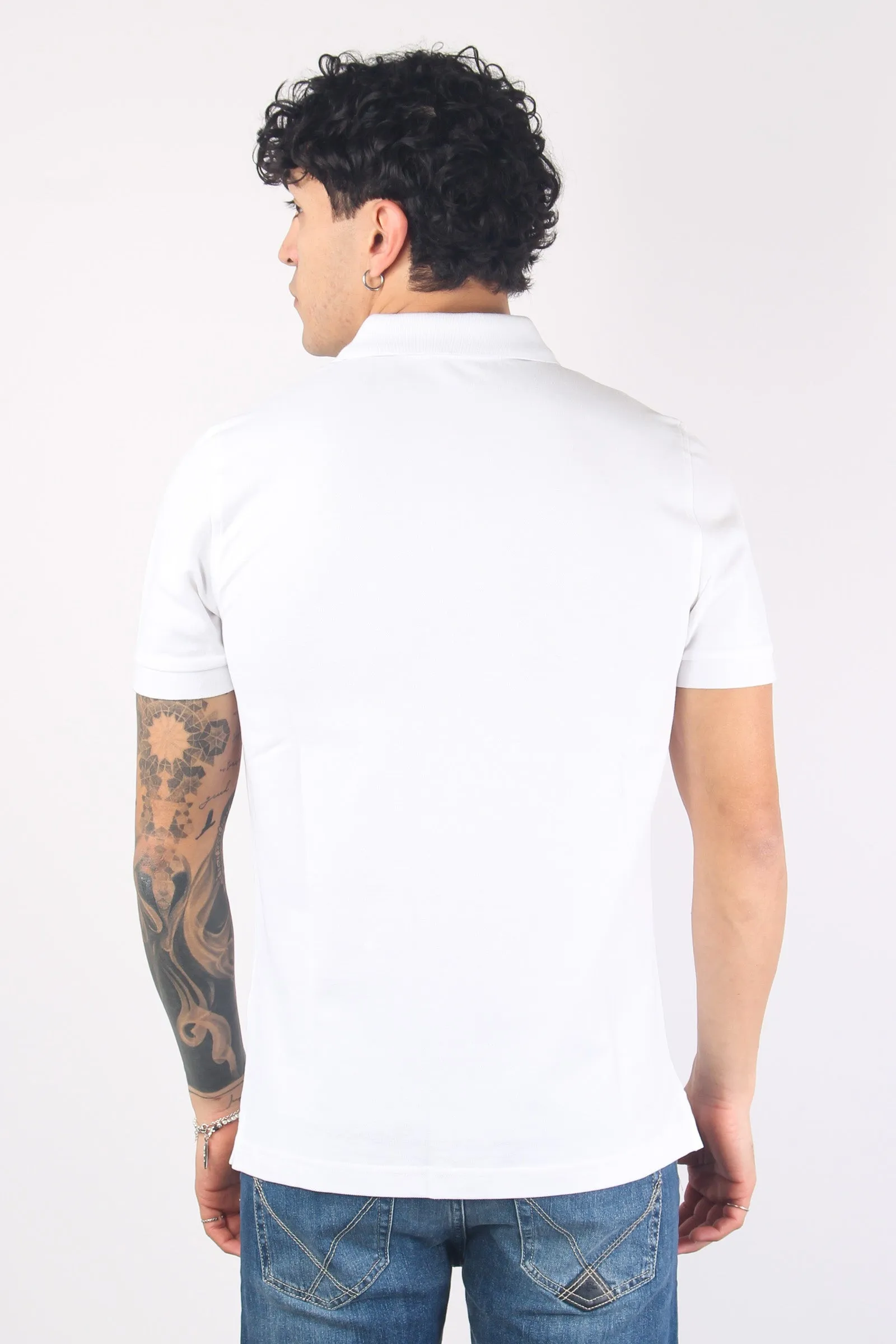 Piquet Polo with Double Collar in Bianco