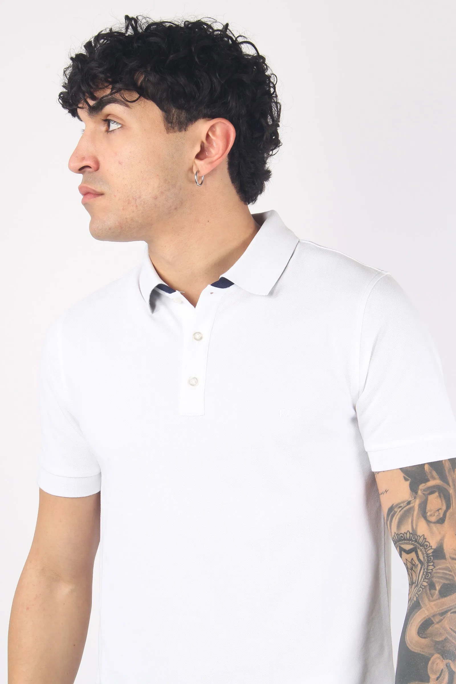 Piquet Polo with Double Collar in Bianco