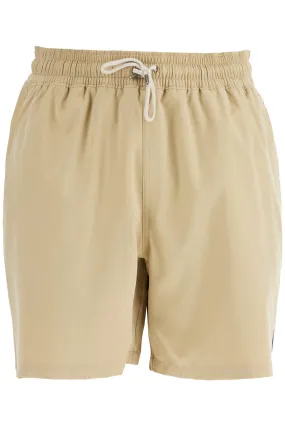 Polo Ralph Lauren Beige Solid Color Mid Trunk Swim Trunks In Recycled Polyester With Pocket