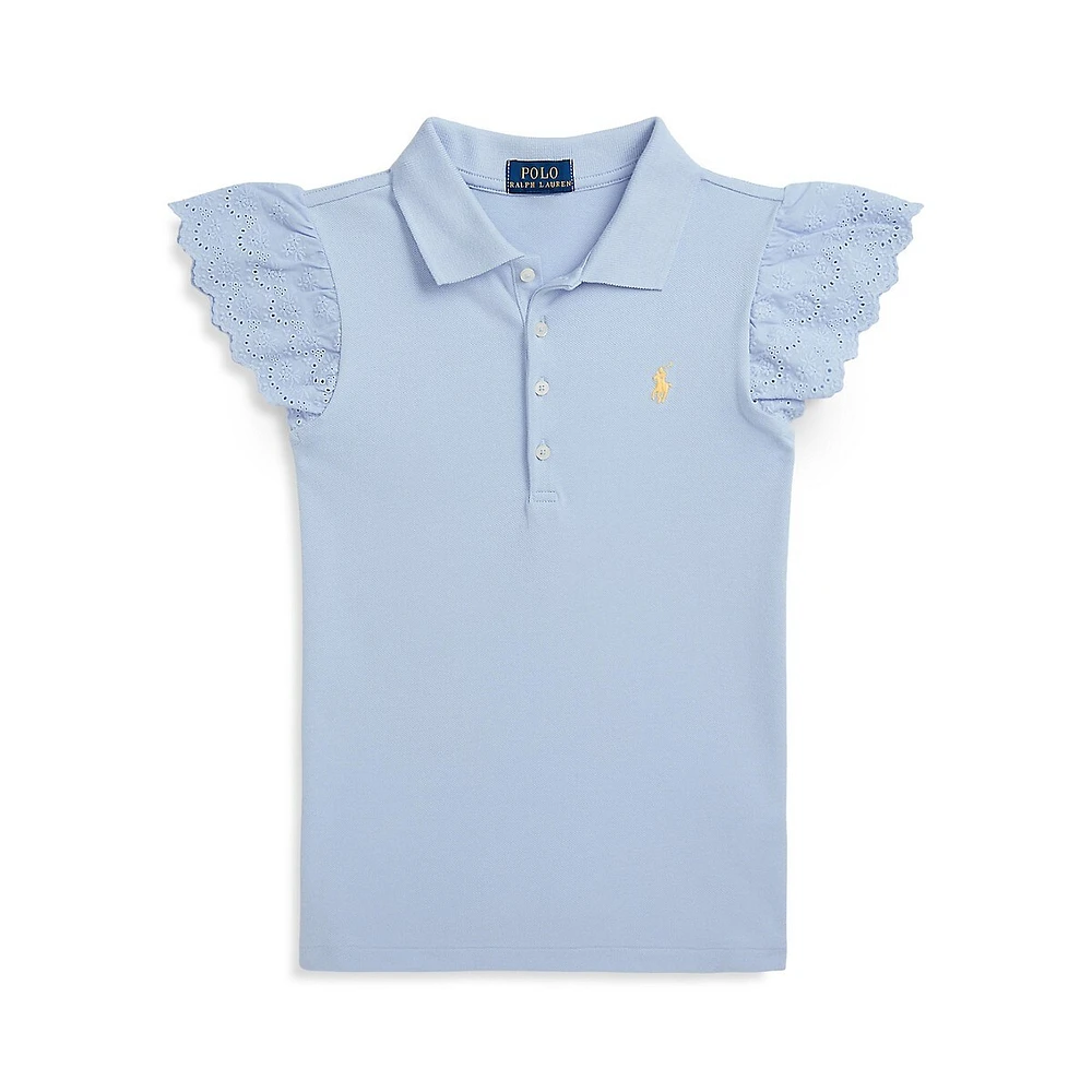 Polo Ralph Lauren Girl's Eyelet-Sleeve Mesh Polo Shirt