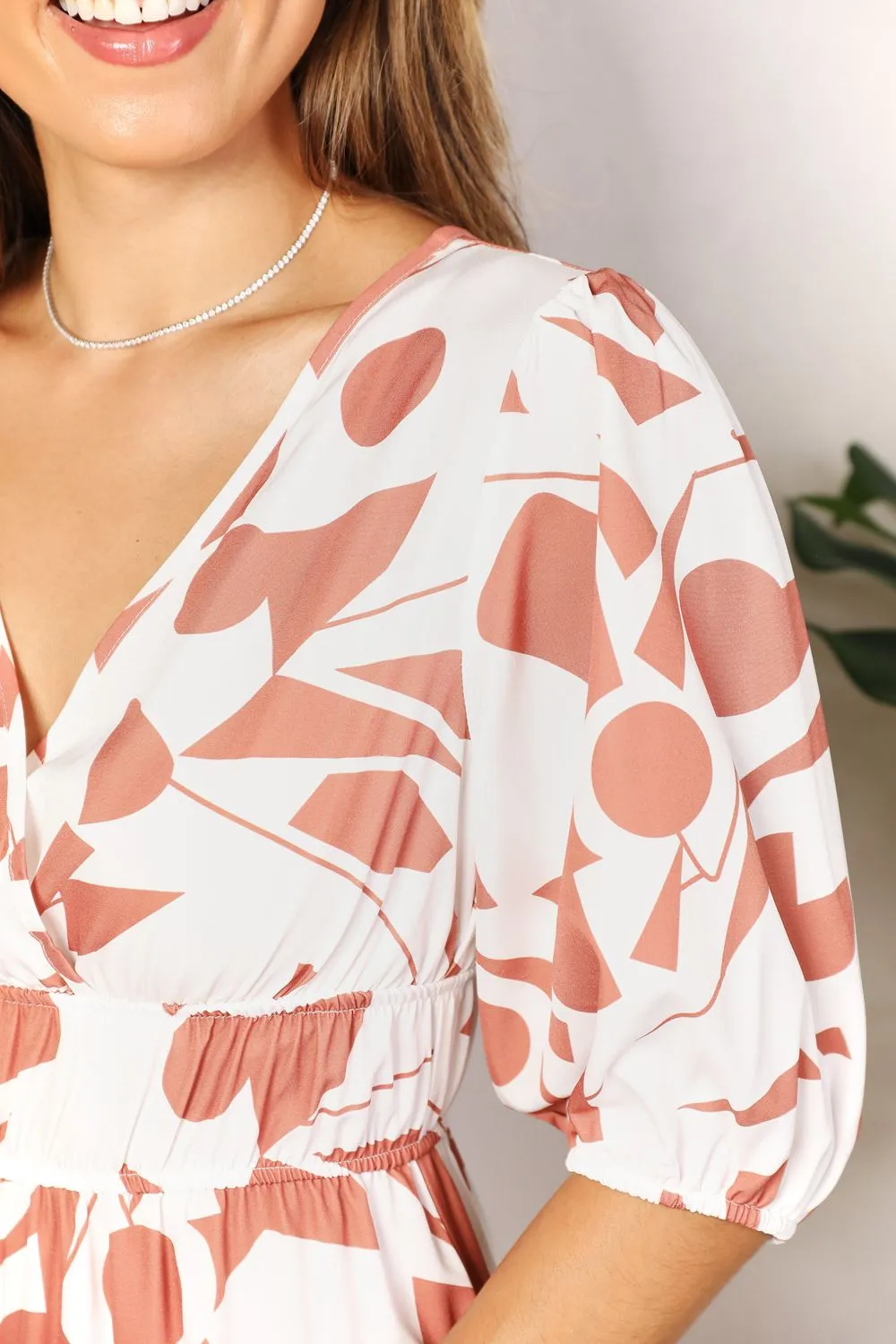 Printed Balloon Sleeve Dress