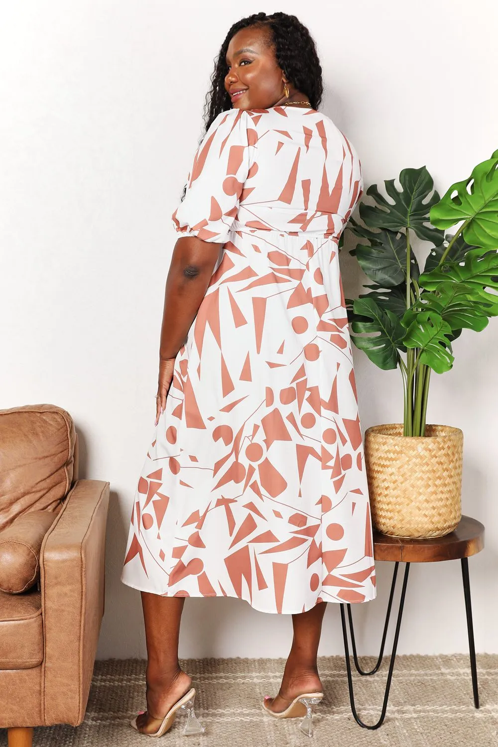 Printed Balloon Sleeve Dress