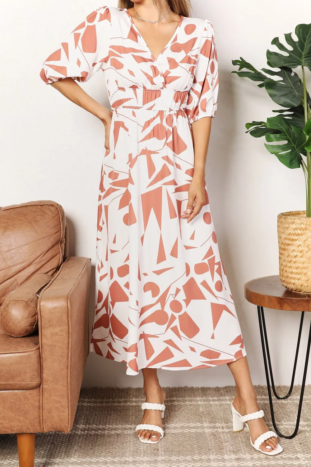 Printed Balloon Sleeve Dress