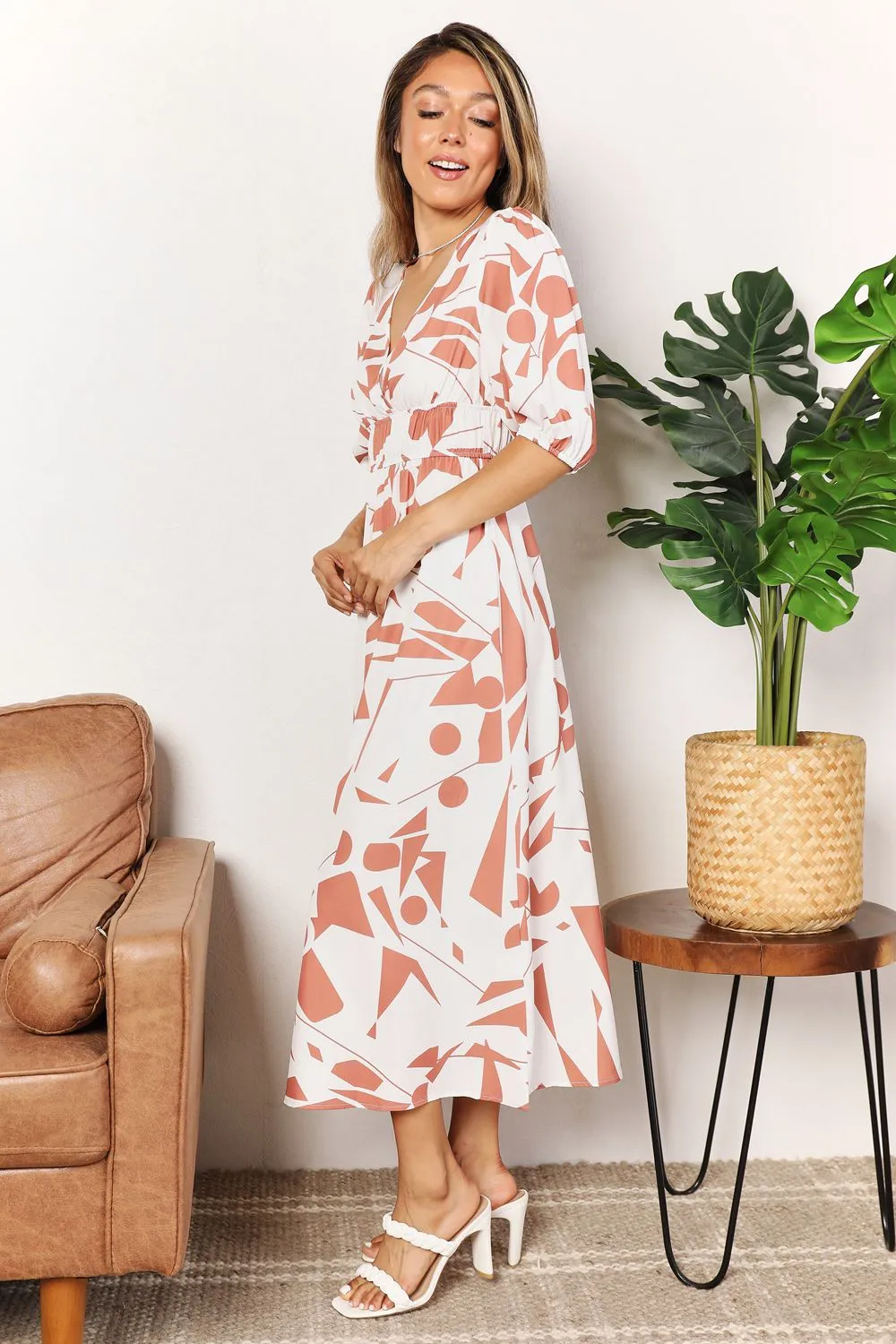 Printed Balloon Sleeve Dress