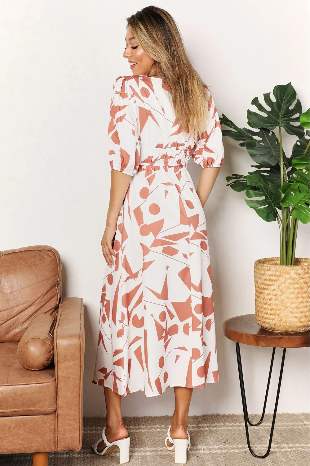 Printed Balloon Sleeve Dress