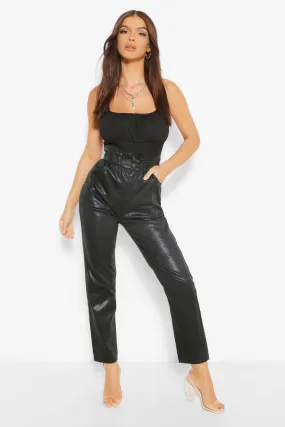 Pu Coated Paperbag Mom Jeans