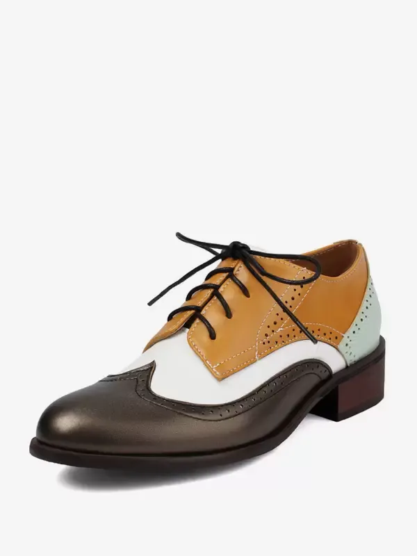 PU Leather Round Toe Women's Puppy Heel Oxfords