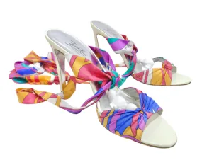 Pucci Multi-Color Satin Tie Sandal Heels