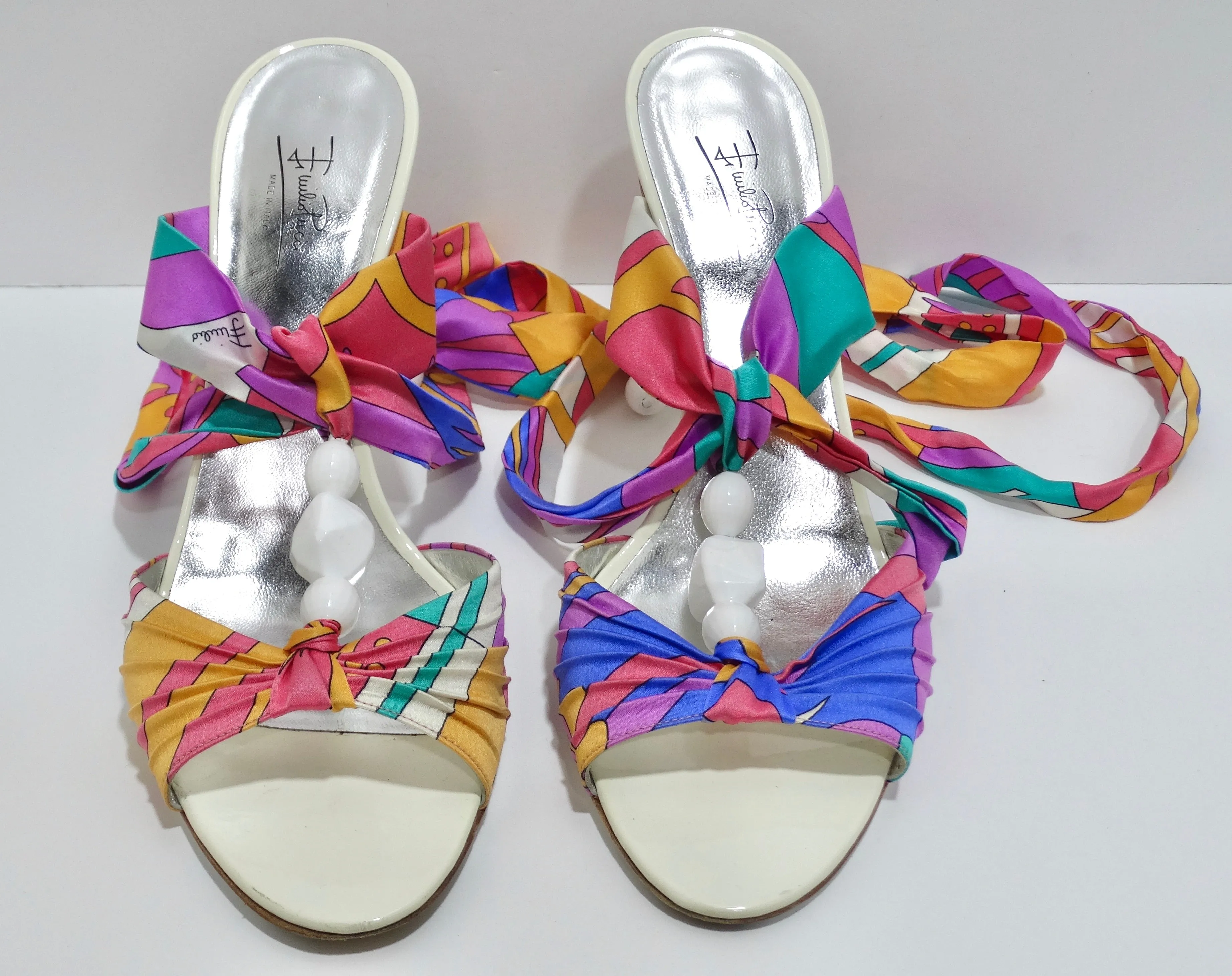 Pucci Multi-Color Satin Tie Sandal Heels