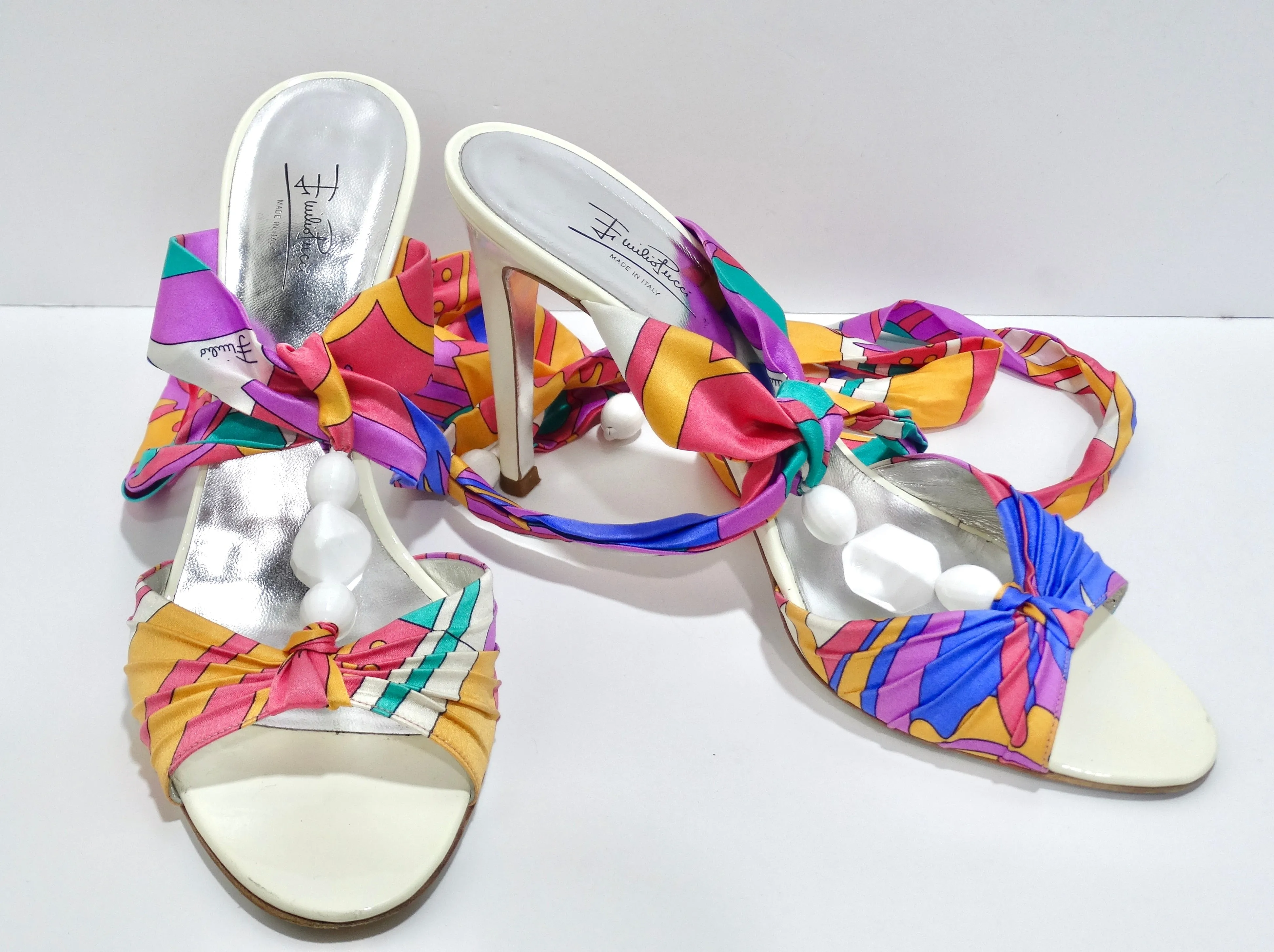 Pucci Multi-Color Satin Tie Sandal Heels