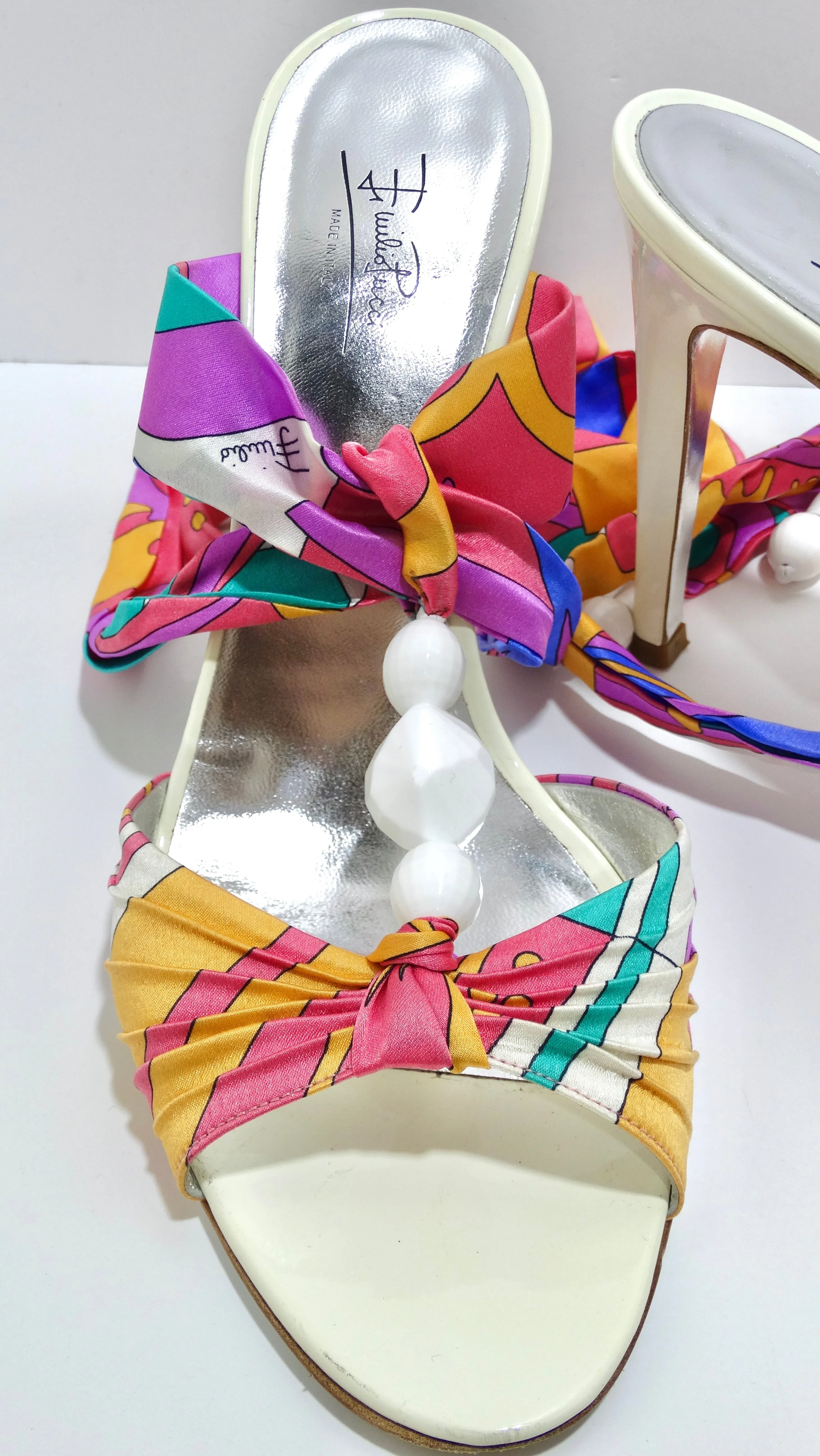 Pucci Multi-Color Satin Tie Sandal Heels