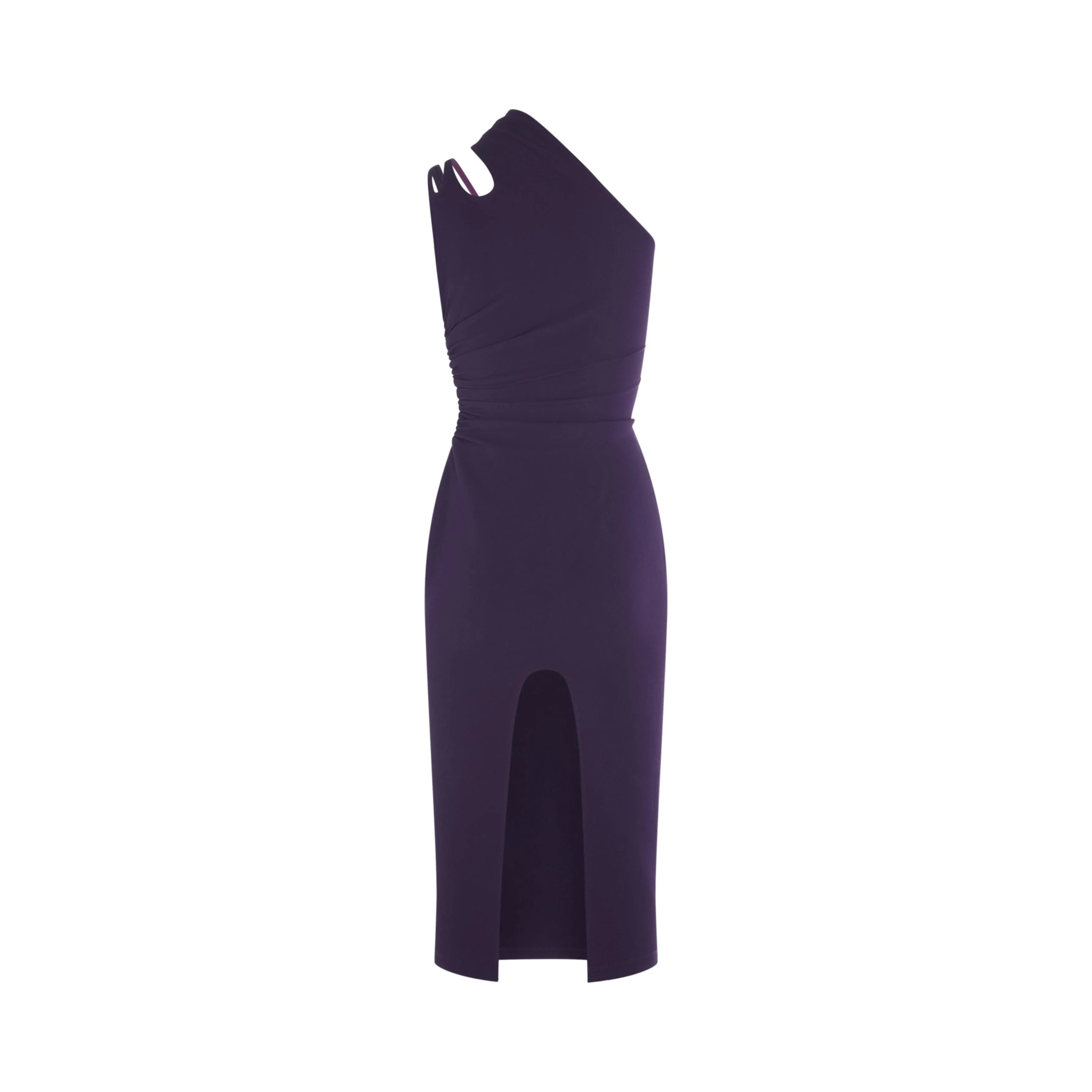 purple asymmetric shoulder dress