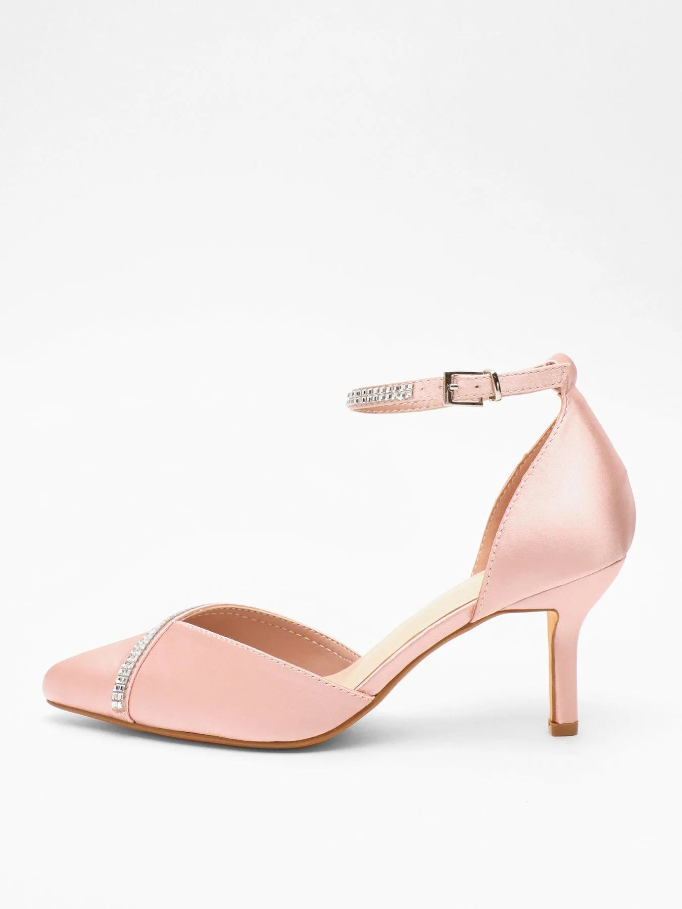 Quiz Pink Satin Diamante Trim Court Heels