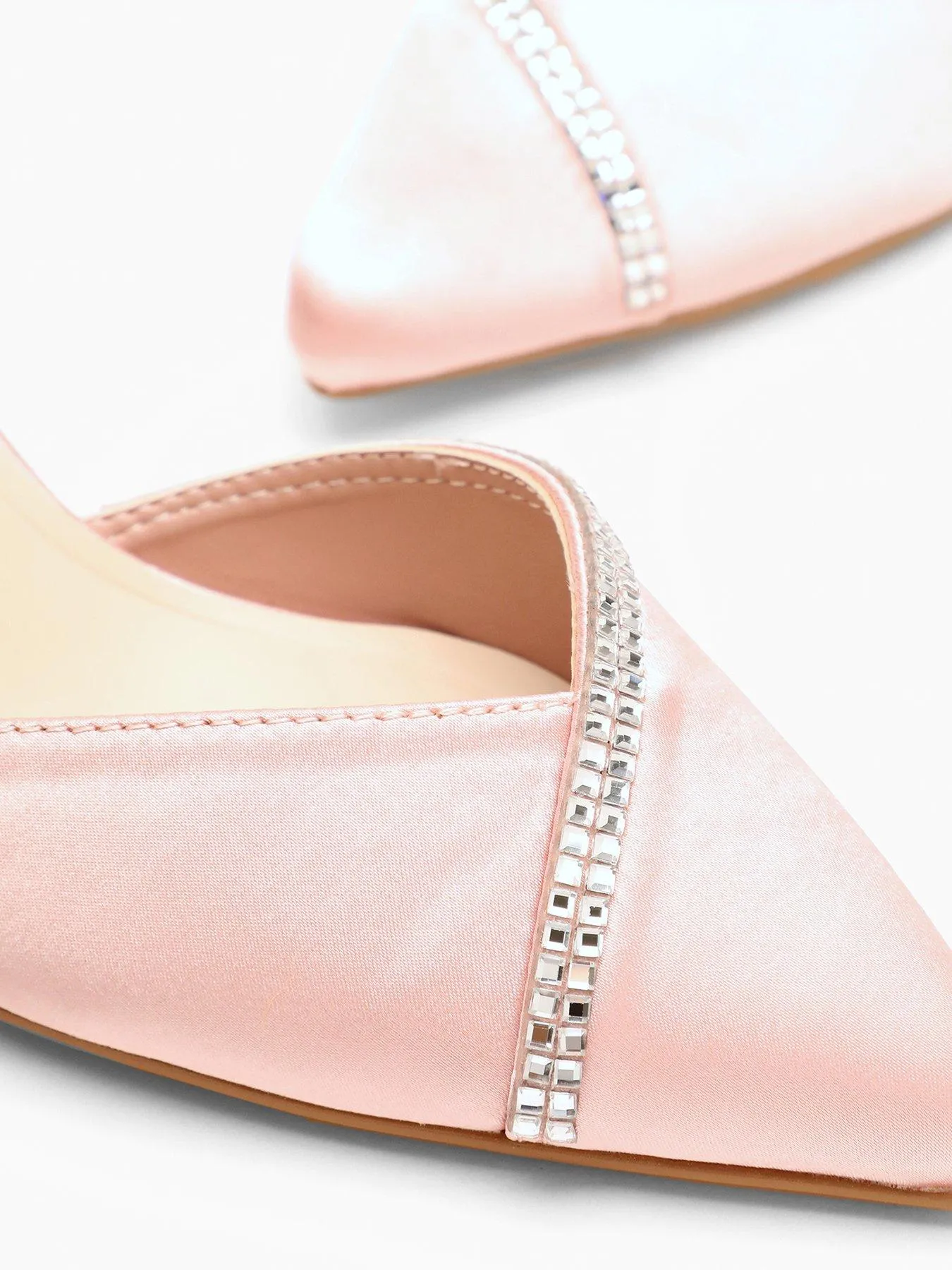 Quiz Pink Satin Diamante Trim Court Heels