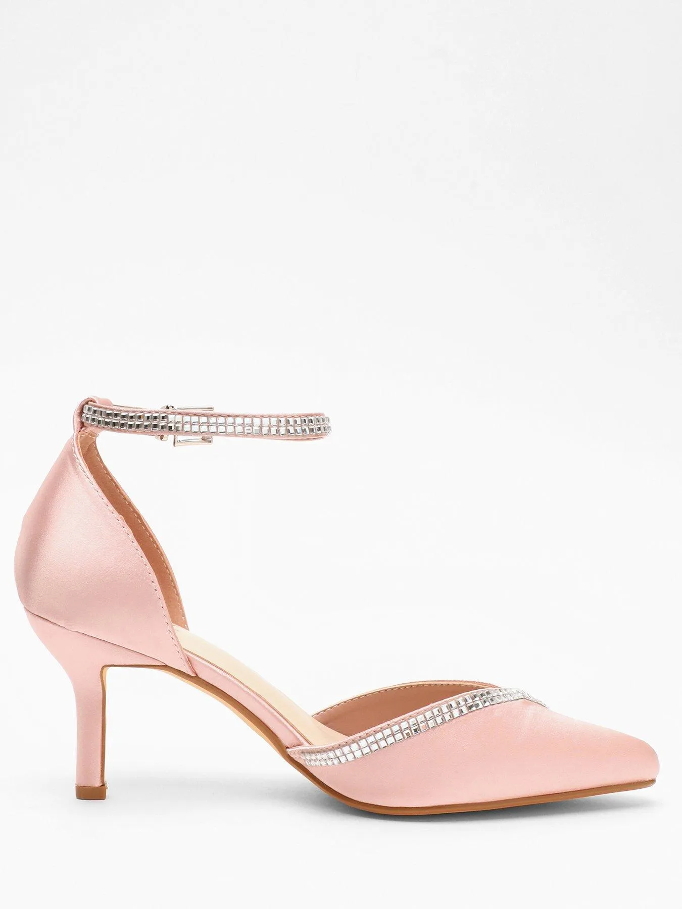 Quiz Pink Satin Diamante Trim Court Heels