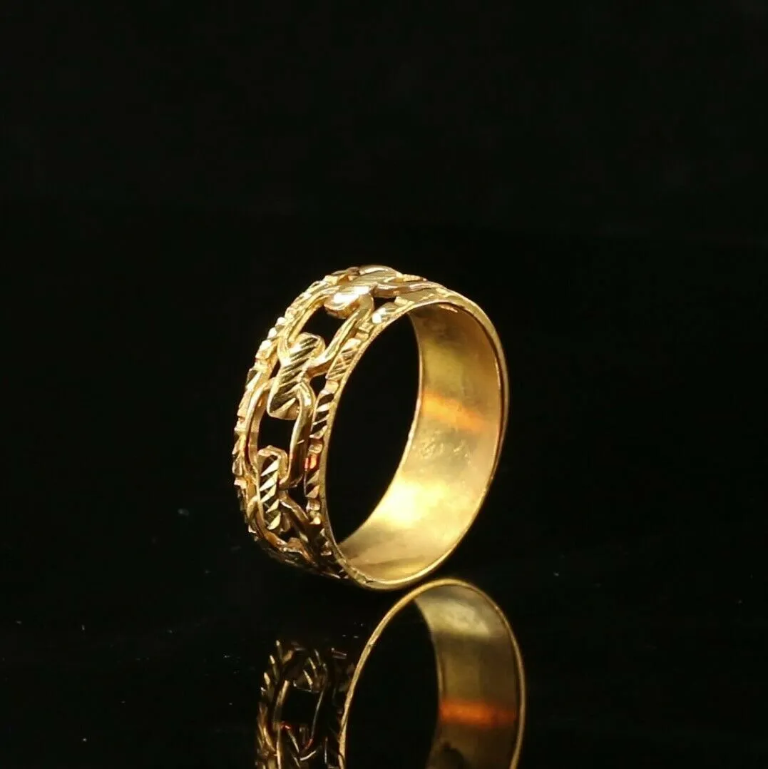 22k Solid Gold Ladies Elegant Charm Link Ring, Size 11