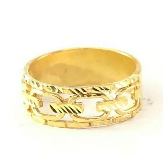 22k Solid Gold Ladies Elegant Charm Link Ring, Size 11