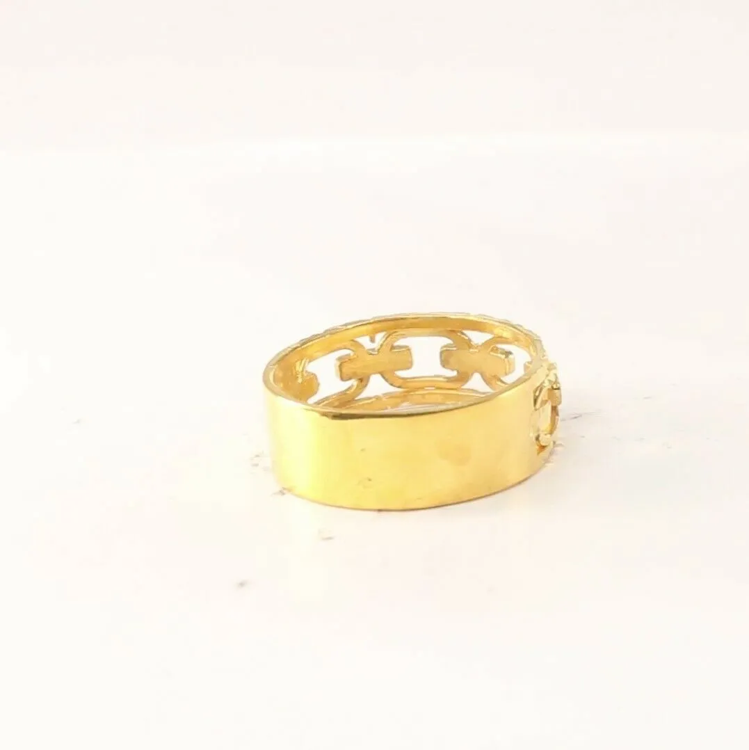 22k Solid Gold Ladies Elegant Charm Link Ring, Size 11