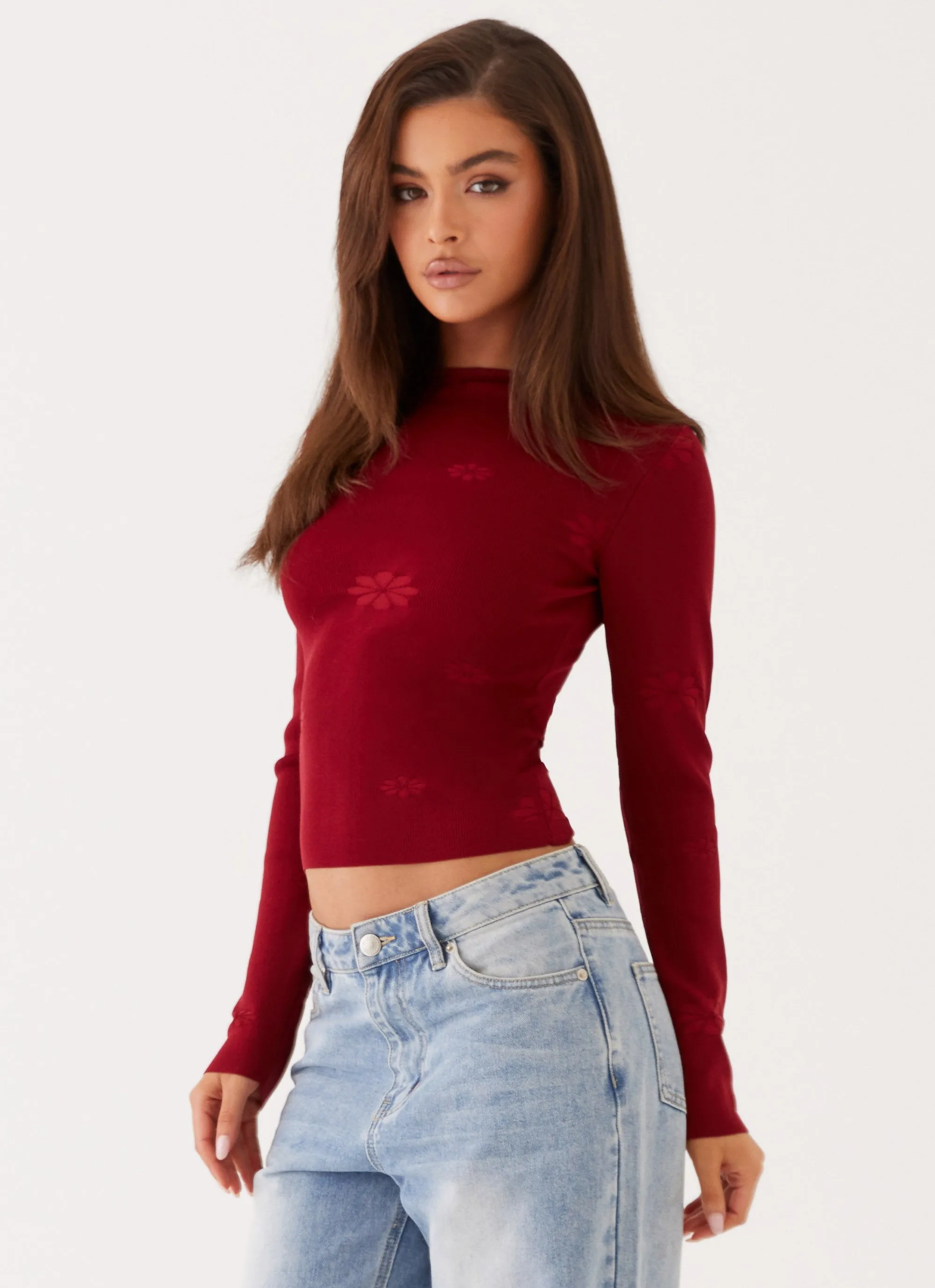 Red Dandelion Long Sleeve Knit Top by Peppermayo Exclusive