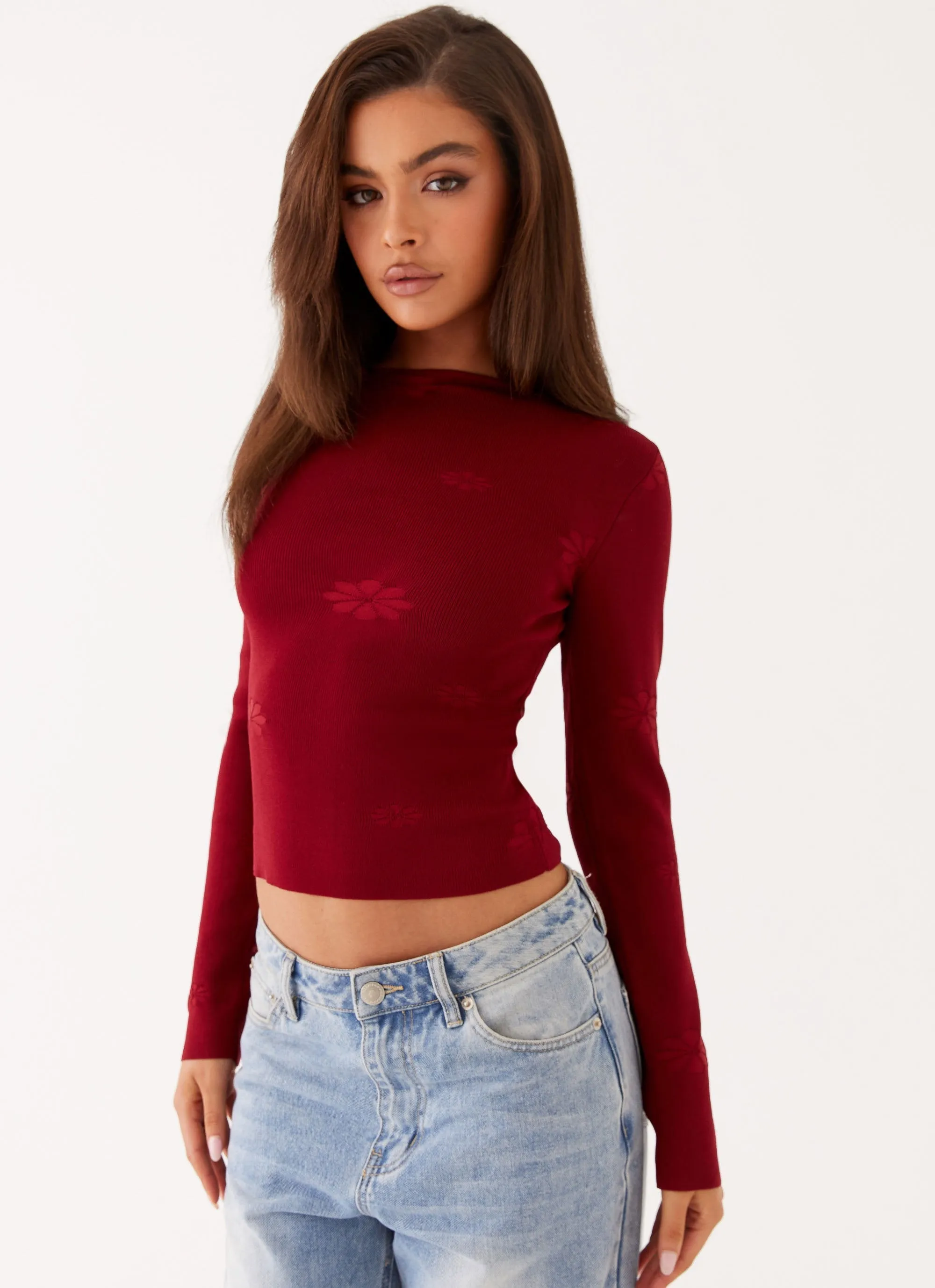 Red Dandelion Long Sleeve Knit Top by Peppermayo Exclusive