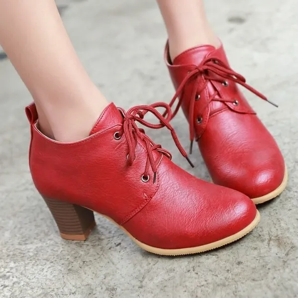 Vintage Red Lace Up High Heels Oxfords