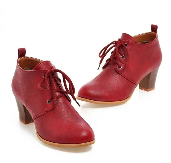 Vintage Red Lace Up High Heels Oxfords