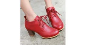 Vintage Red Lace Up High Heels Oxfords