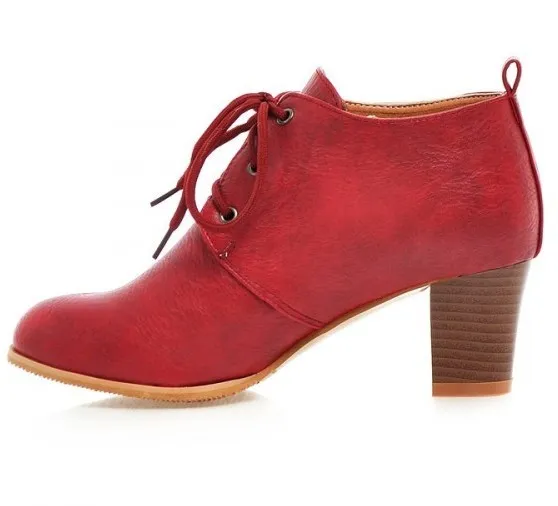 Vintage Red Lace Up High Heels Oxfords