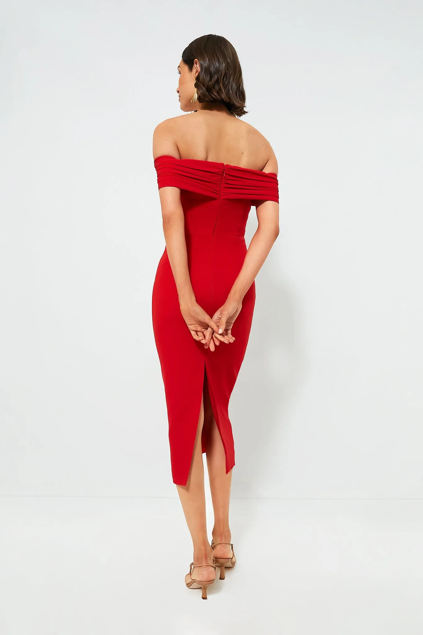 Red Off the Shoulder Midi Dress