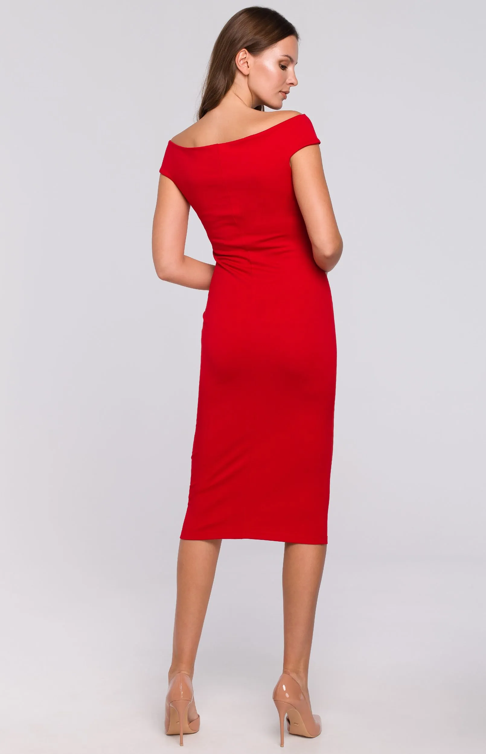 Scarlet Off-Shoulder Sheath Dress