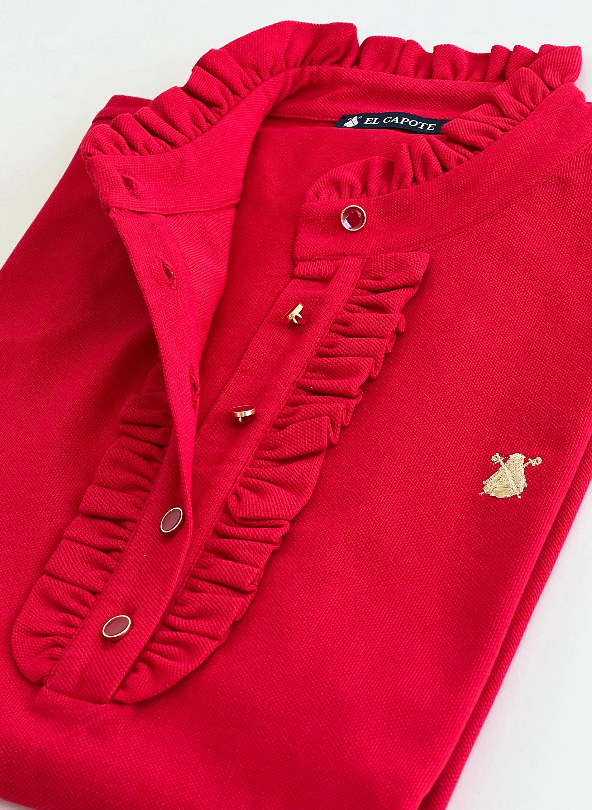 Red Ruffled Women's Polo