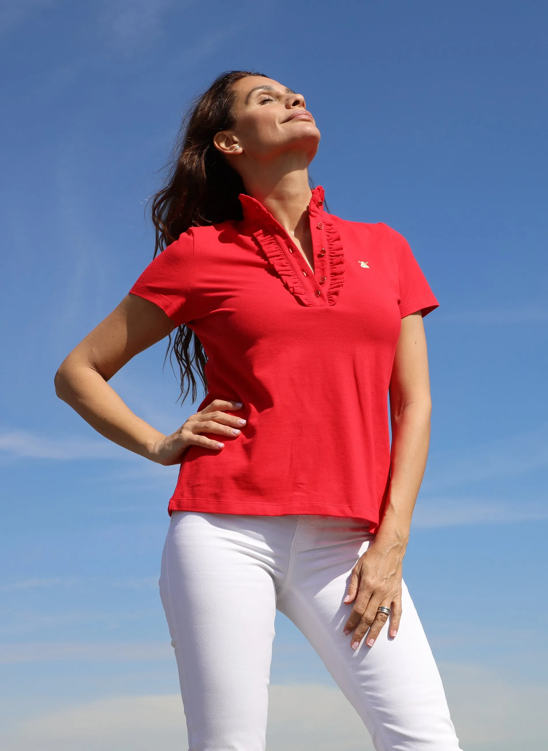 Red Ruffled Women's Polo