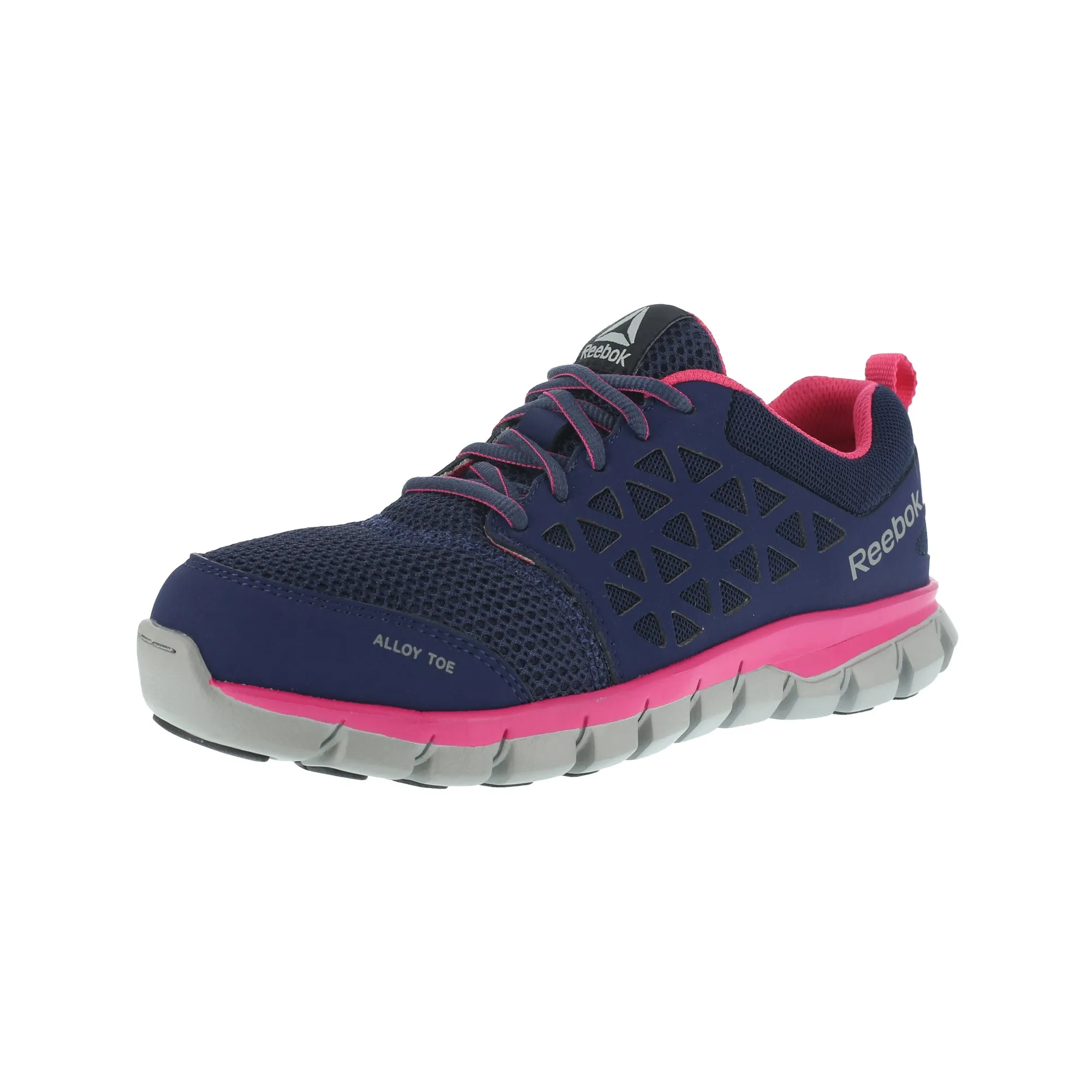 Women's Work Shoes Navy & Pink Mesh Alloy Toe Reebok Oxfords