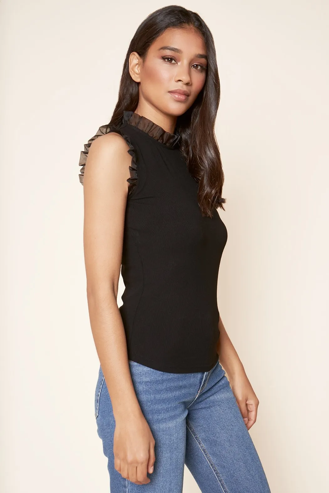 Reina Ribbed Jersey Knit Mock Neck Top