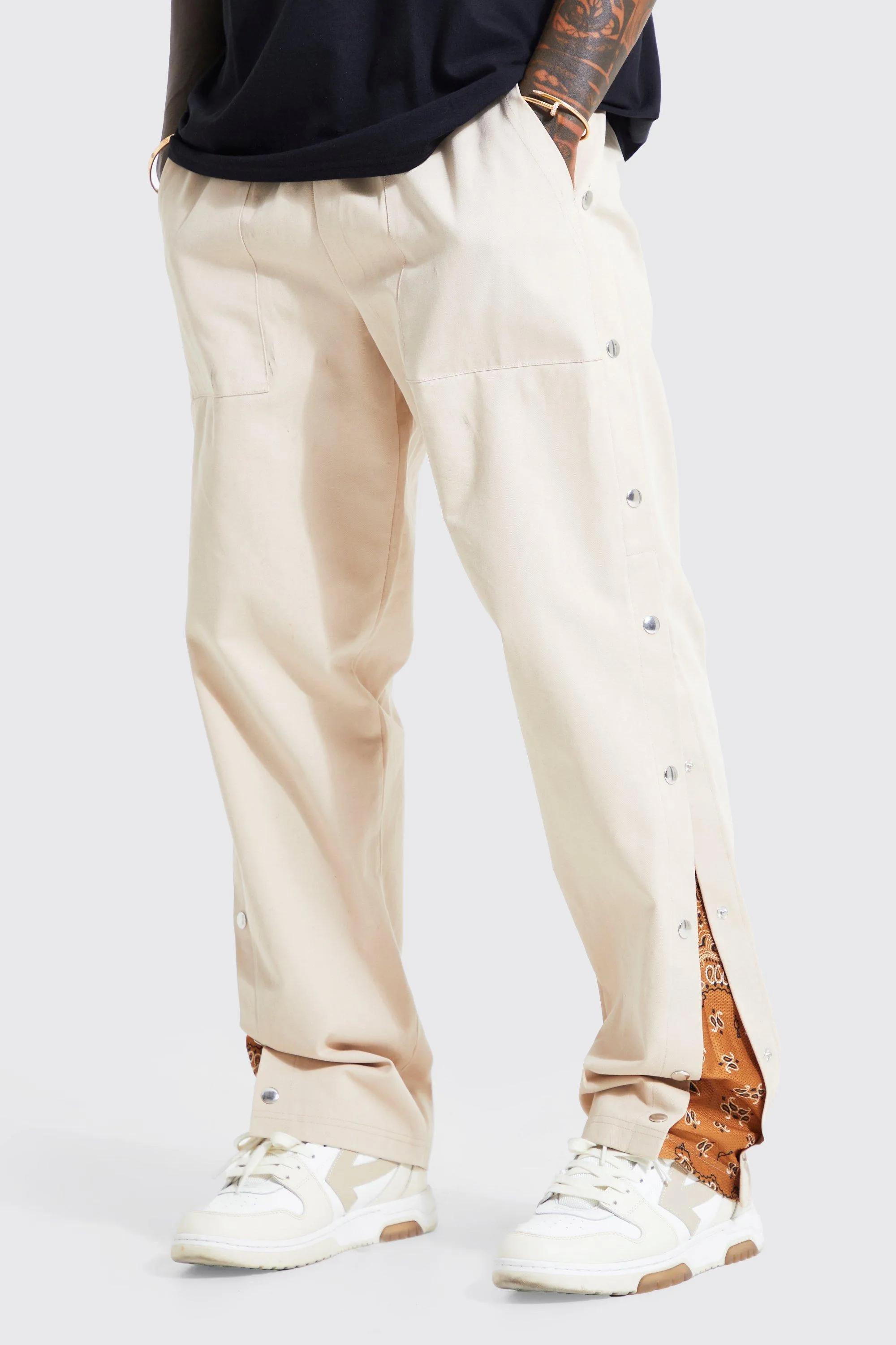 Relaxed Fit Bandana Panel Popper Trousers