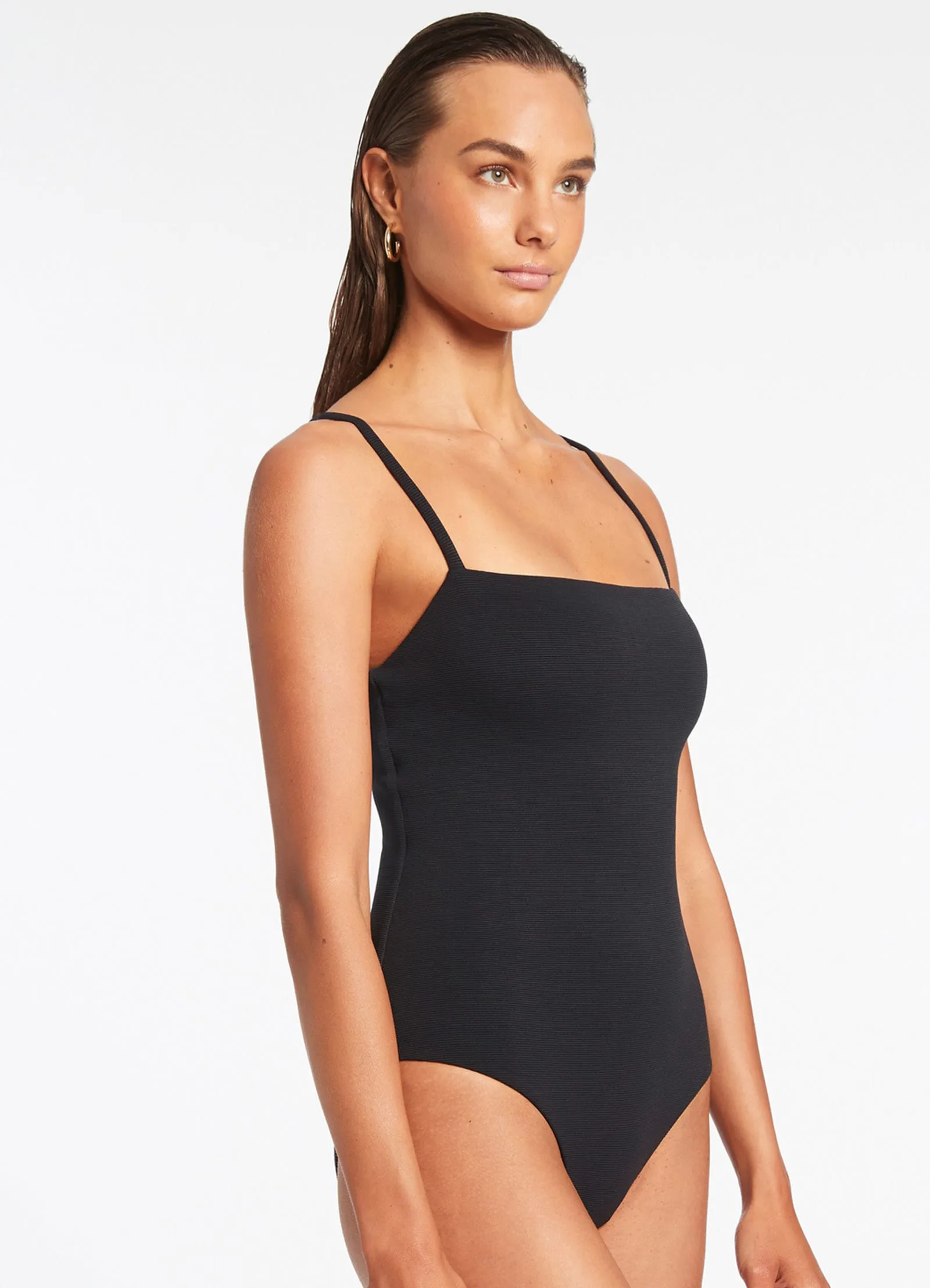 Rib Minimal Black Tank One Piece