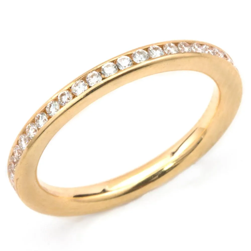 Round Diamond Channel Set Eternity Band Anniversary Ring 18K Yellow Gold