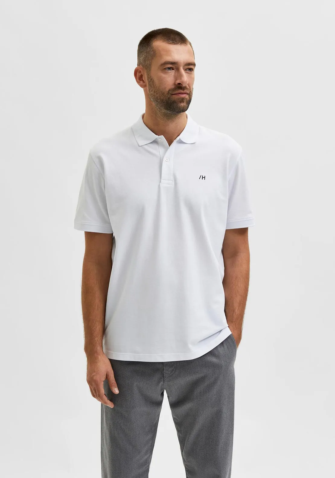 Selected Homme Aze Polo Shirt, Bright White