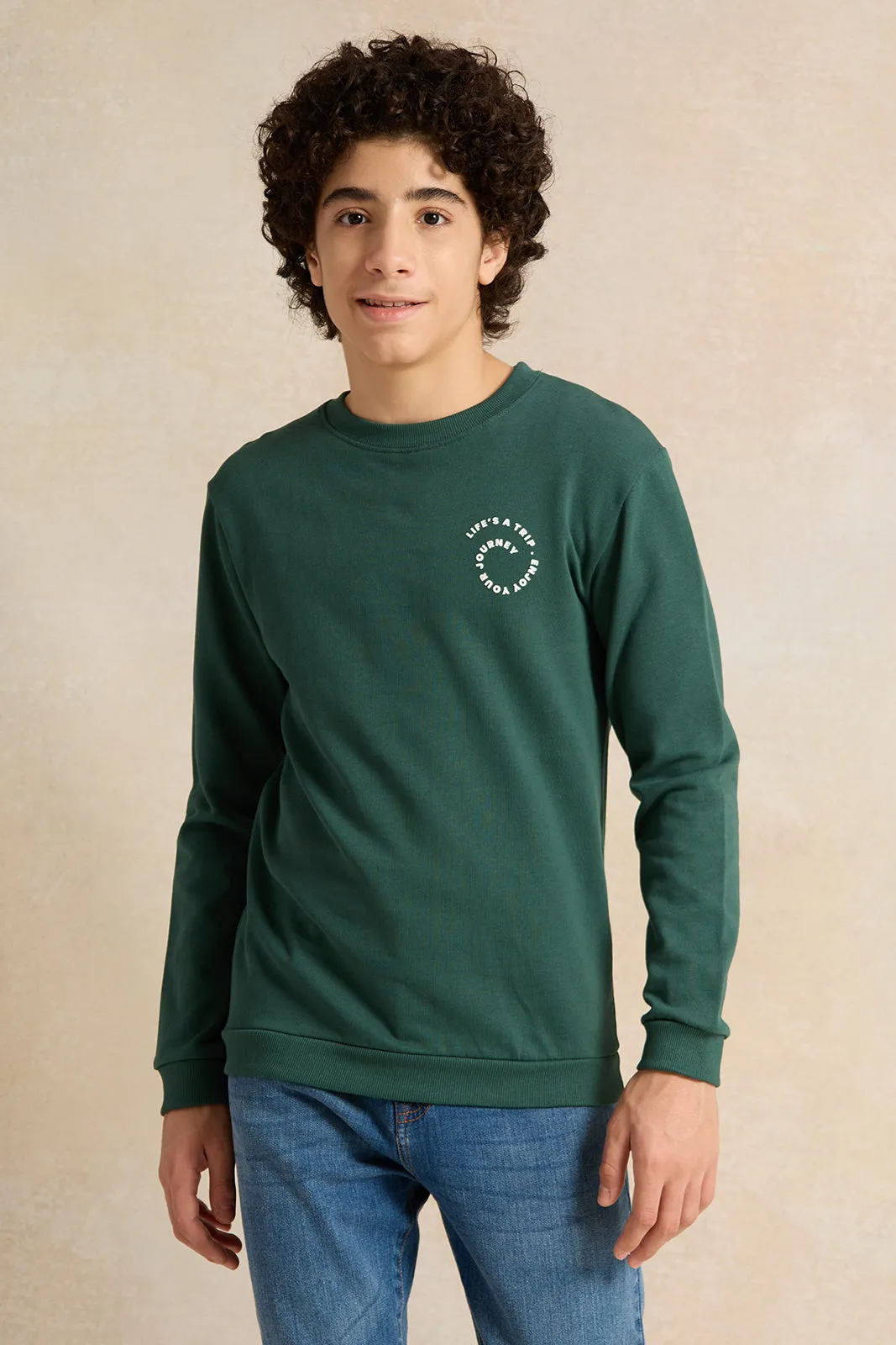 Senior Boys Green Printed Sweatshirt