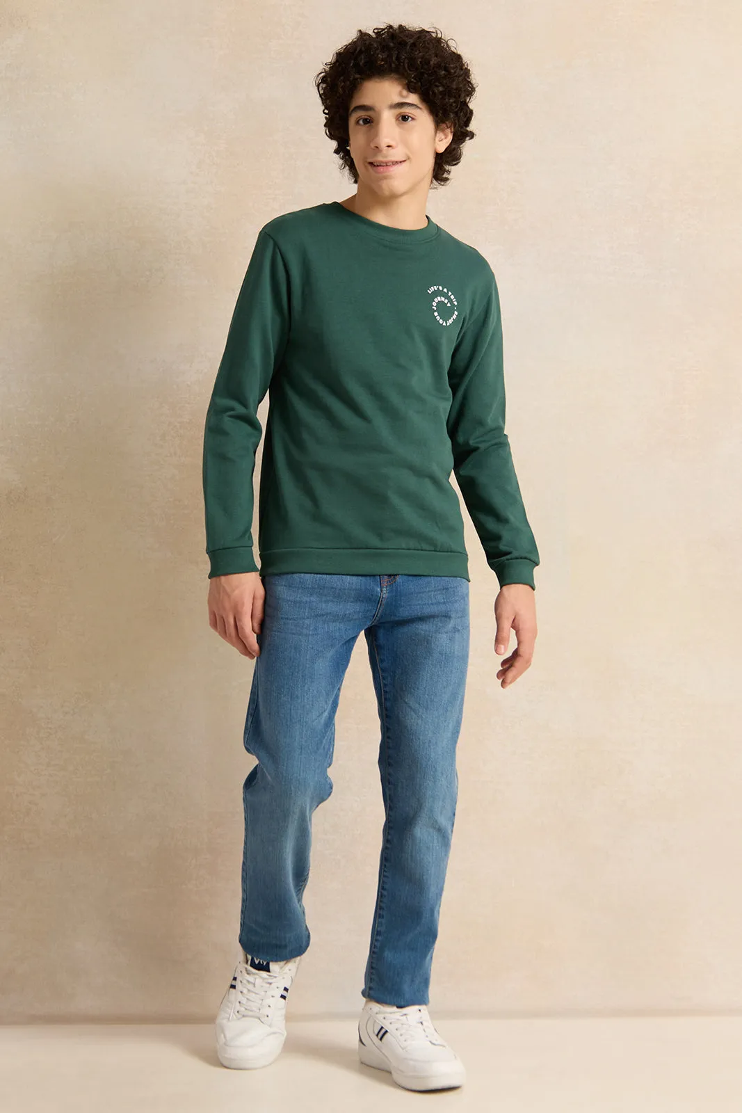 Senior Boys Green Printed Sweatshirt