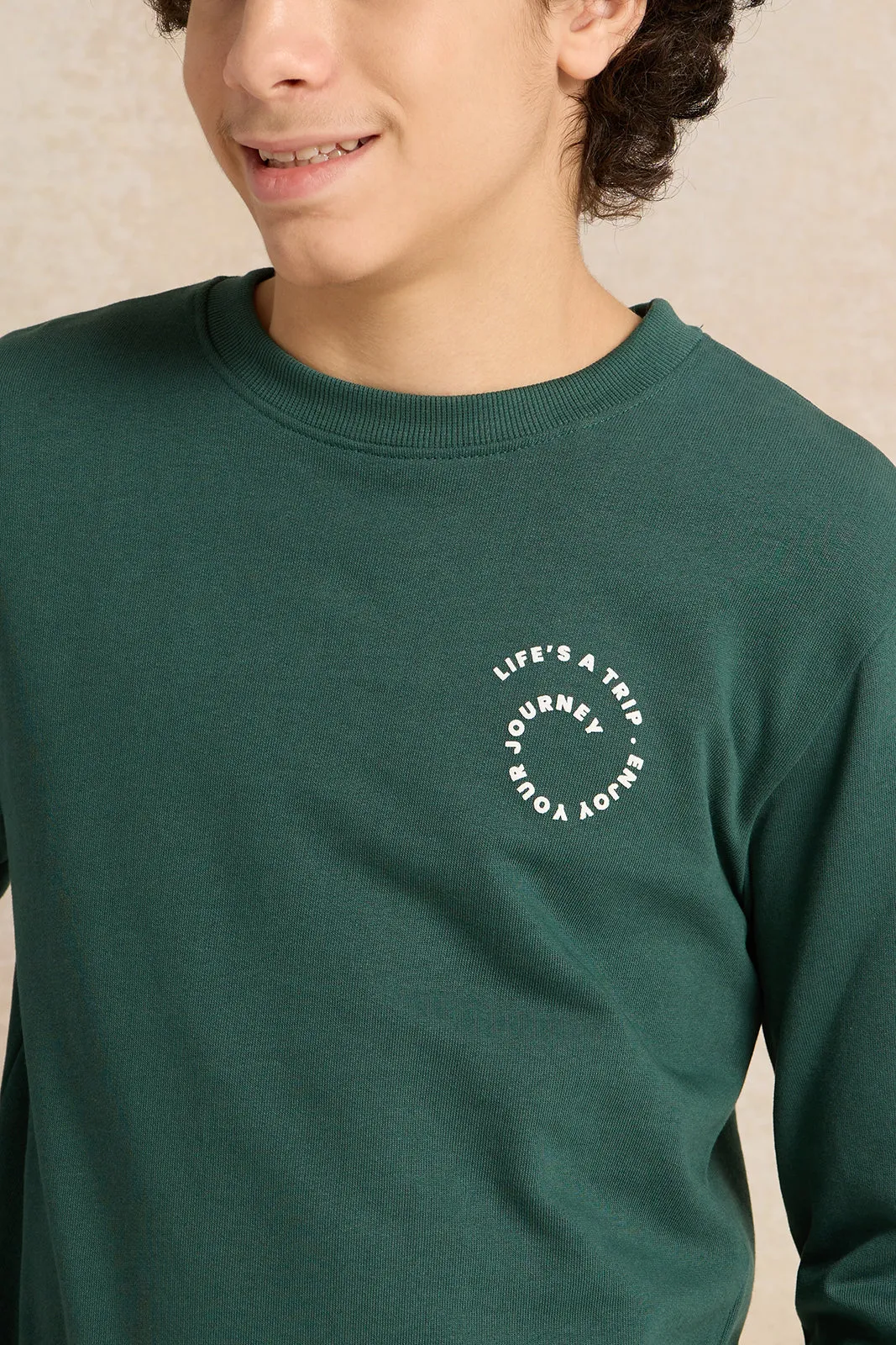 Senior Boys Green Printed Sweatshirt