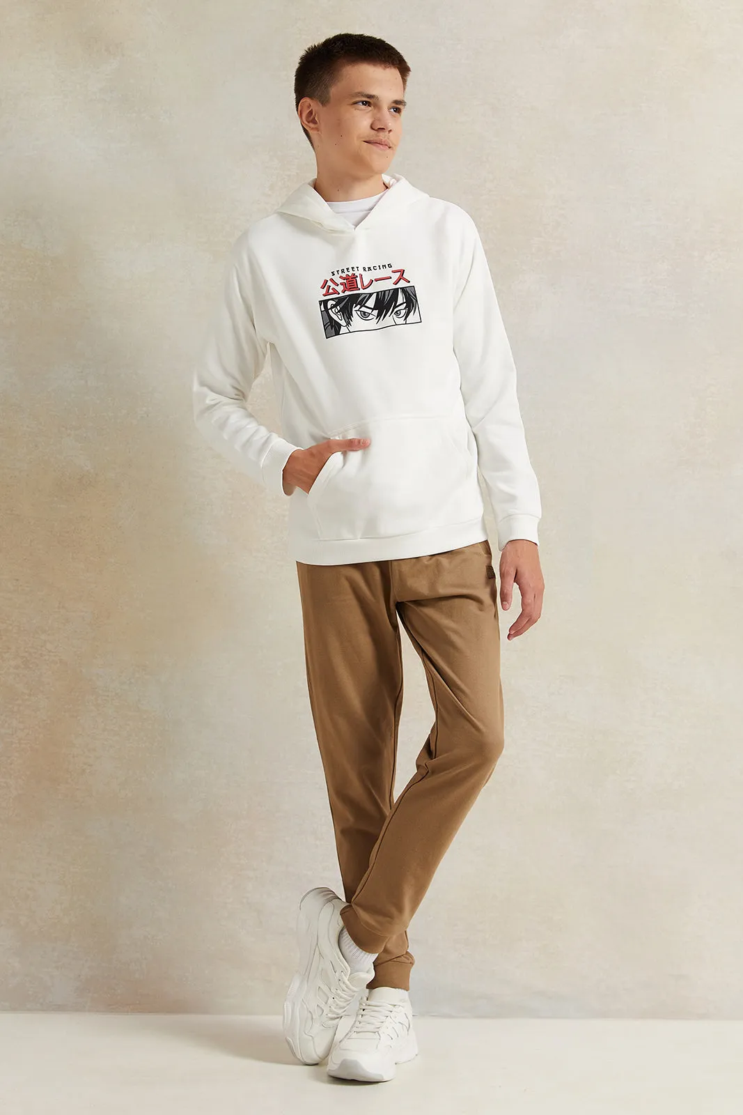 Senior Boys Ivory Kangaroo Pocket Oversize Sweatshirt