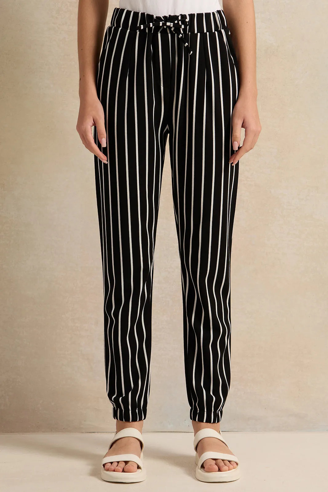 Senior Girls Black And White Striped Trousers