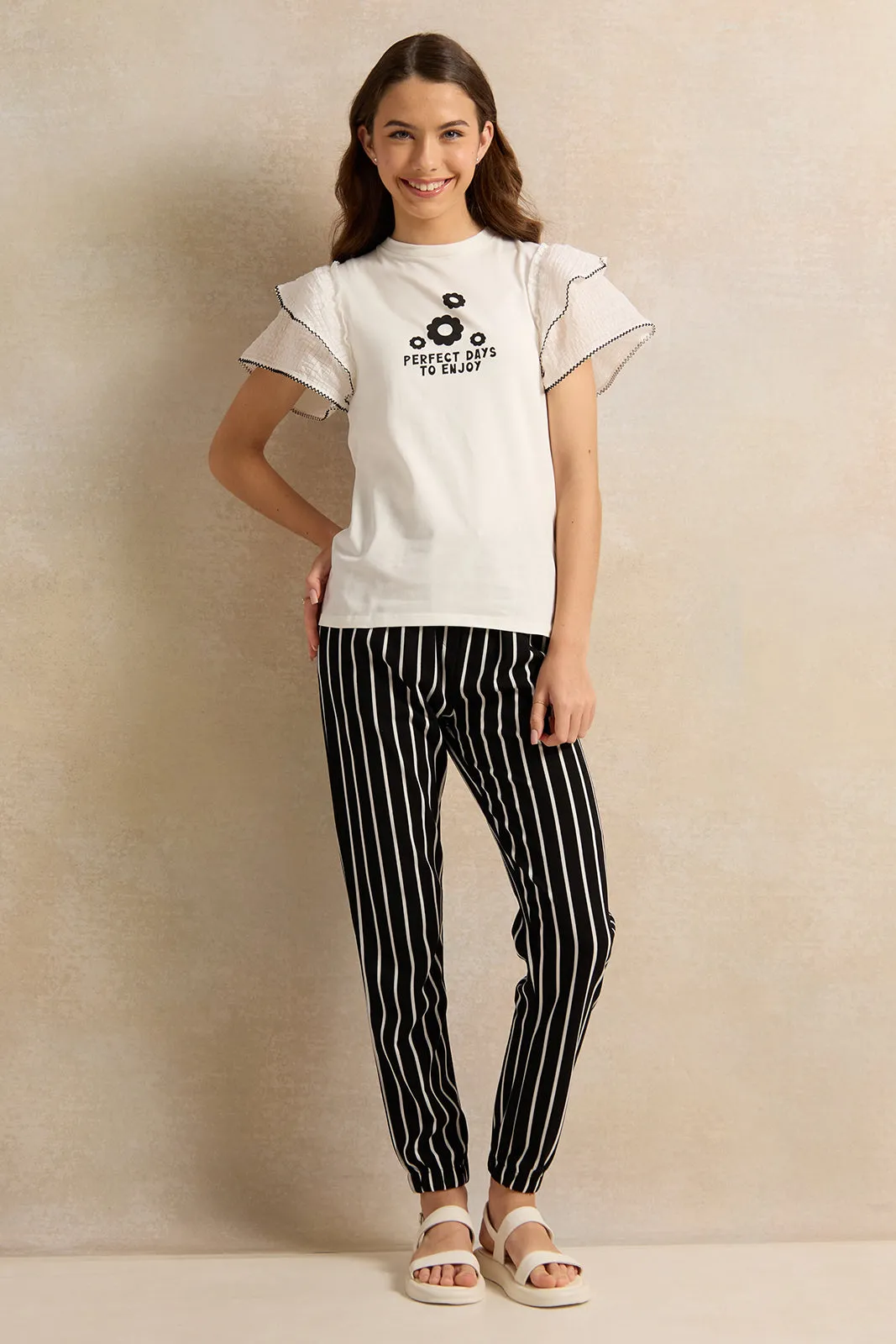 Senior Girls Black And White Striped Trousers